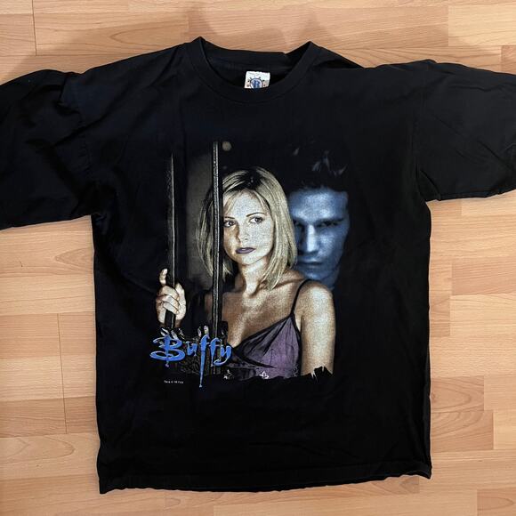Rare Vintage 1998 Buffy the Vampire Slayer Promo T-Shirt Buffy/Angel Blue Grape - Picture 1 of 8